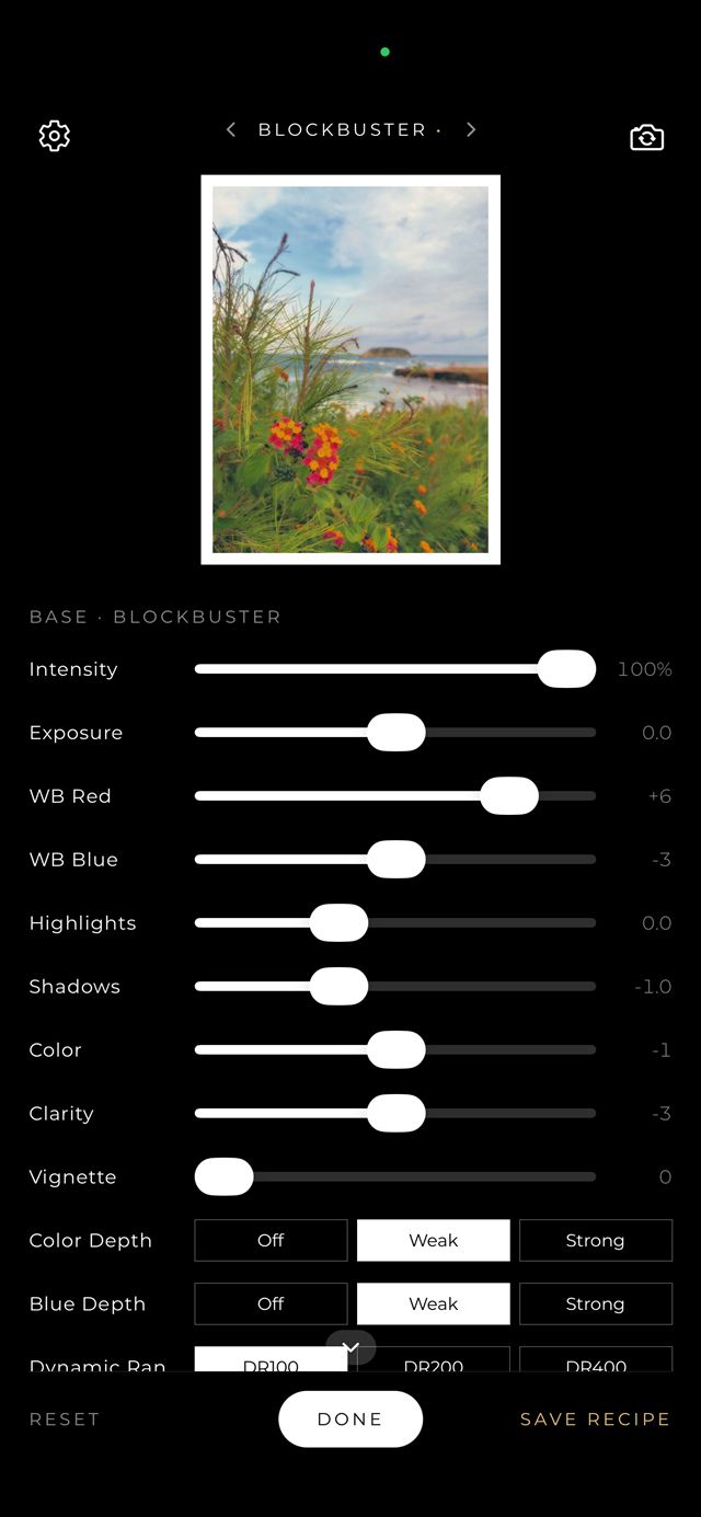 Editing a saved shot with the recipe sliders
