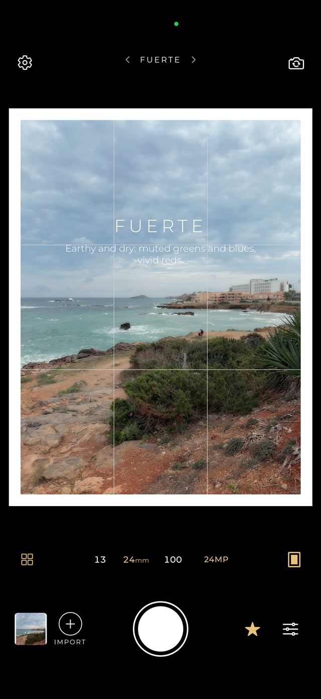 Framed viewfinder with grid and the Fuerte recipe